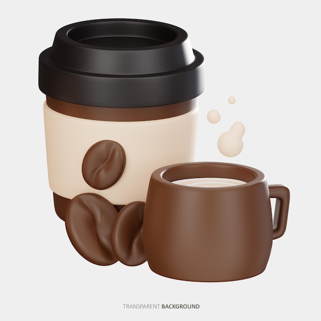 PSD icono 3d de taza de papel y taza de café