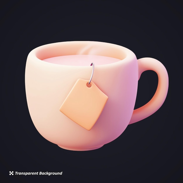 El icono 3D de la taza de té rosa acogedora en un fondo transparente