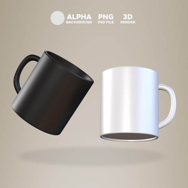 Icono 3d tazas taza de cerámica para ilustración de diseño, PNG PSD, fondo alfa, alta resolución