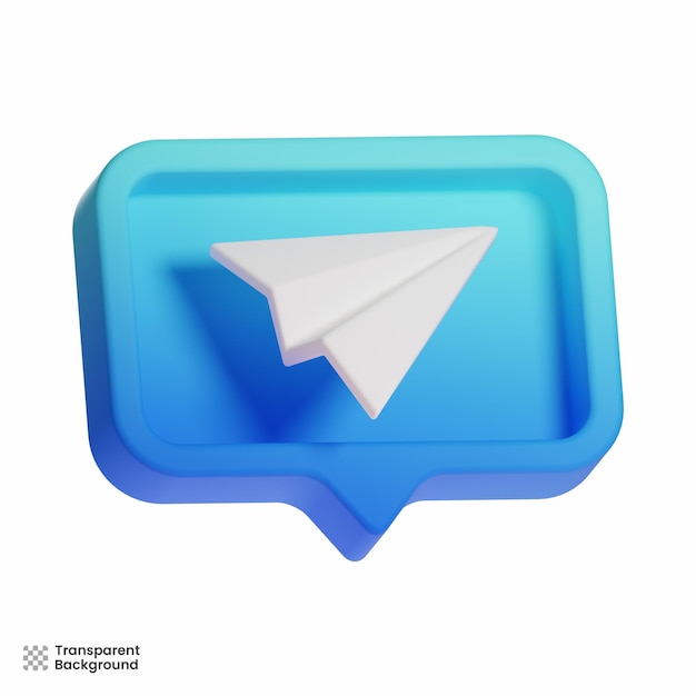 Icono 3D de Telegram con avión de papel
