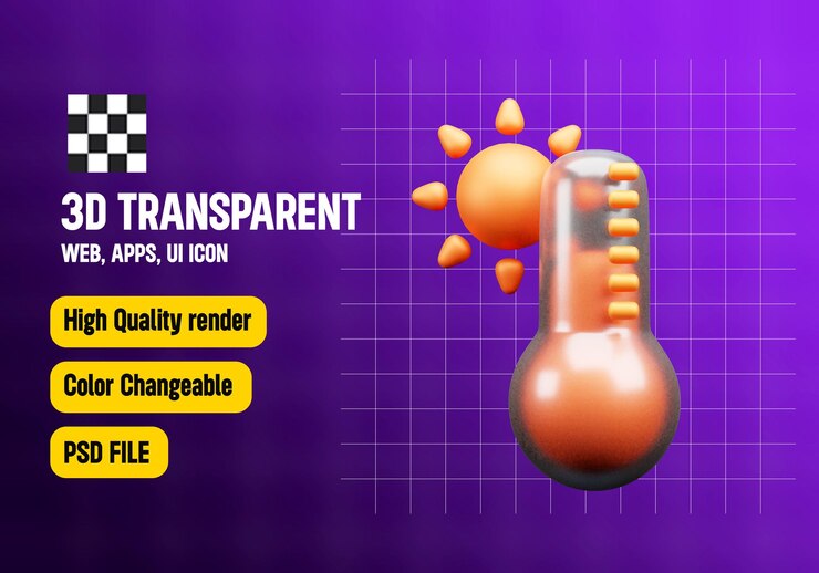 PSD icono 3d de temperatura caliente