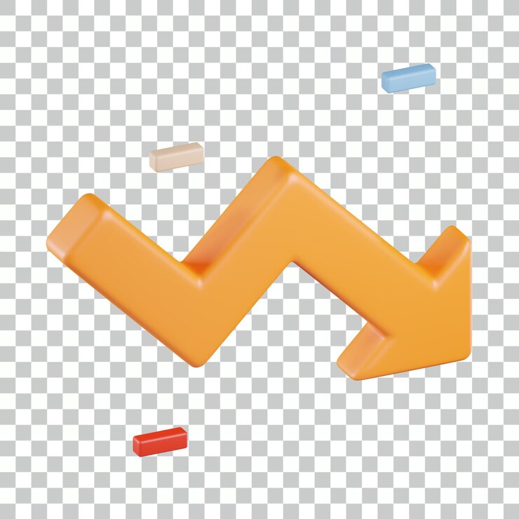 PSD icono 3d de tendencia descendente de flecha