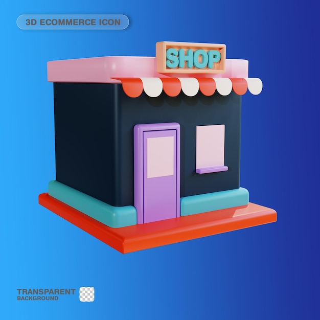 Icono 3D Tienda de comercio electrónico para sitio web Página de inicio Banner Fuente de marketing Presentación