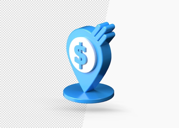 Icono 3d de ubicación de efectivo de pin de puntero aislado