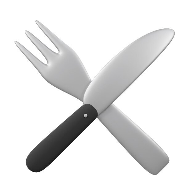 PSD icono 3d utensilios de cocina mínimo cuchillo y tenedor