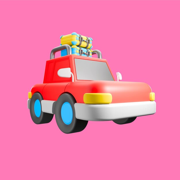 un icono 3D de vacaciones en coche con un color rojo