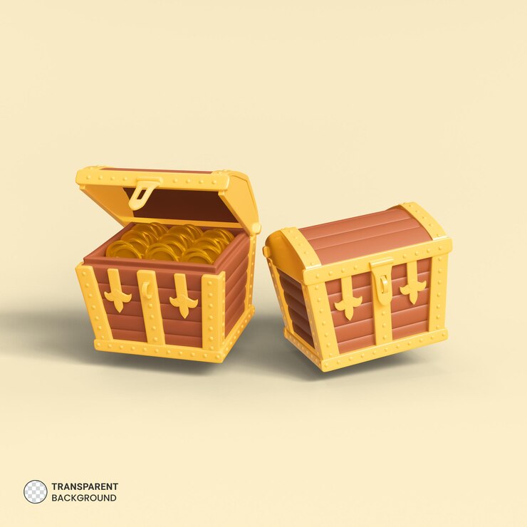 PSD icono de activo del juego del cofre del tesoro ilustración de procesamiento 3d aislado