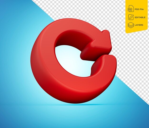 Ícono de actualización rojo mínimo aislado en fondo azul Ilustración 3D