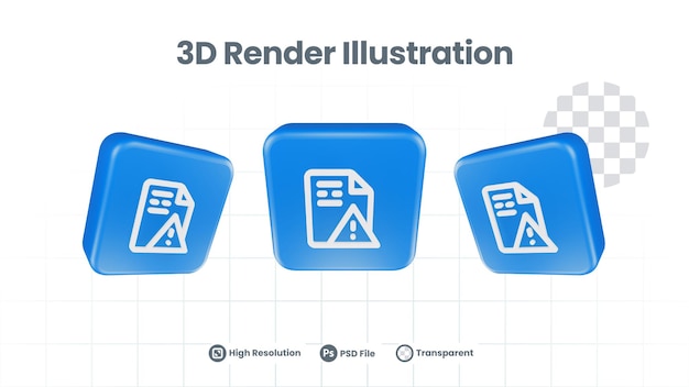 Icono de advertencia de exclamación de archivo de representación 3D para promoción de redes sociales de aplicaciones móviles web