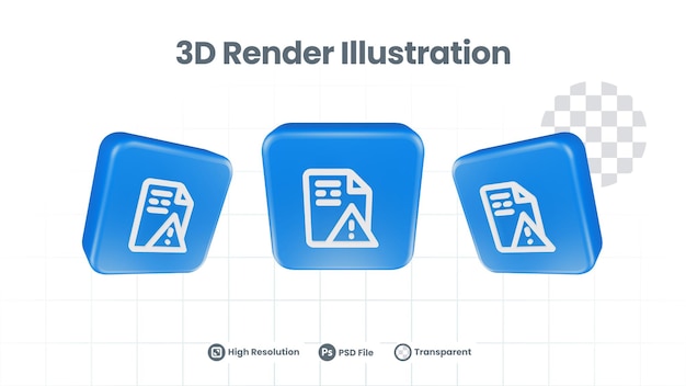 PSD icono de advertencia de exclamación de archivo de representación 3d para promoción de redes sociales de aplicaciones móviles web