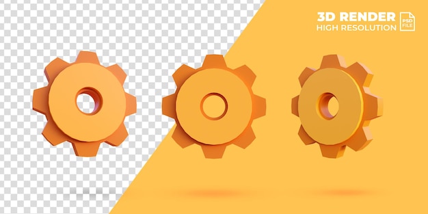 Icono de ajuste de engranaje único amarillo oro 3D Render aislado