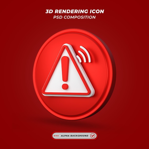 PSD icono de alerta en representación 3d