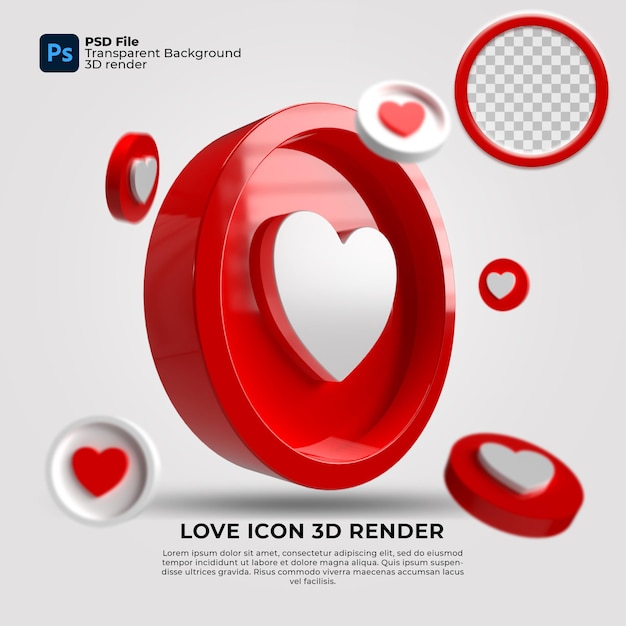 Icono de amor 3d render con elementos