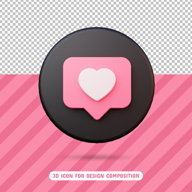 PSD icono de amor 3d en renderizado 3d aislado