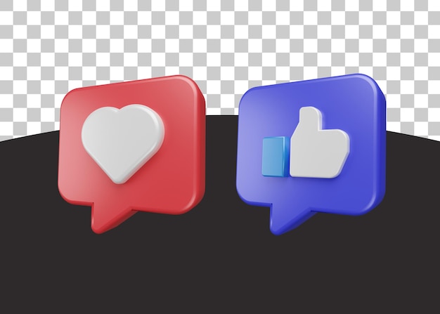 Icono de amor y me gusta en renderizado 3d