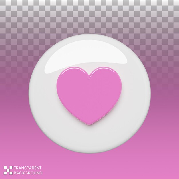 Icono de amor de redes sociales con estilo brillante de renderizado 3d