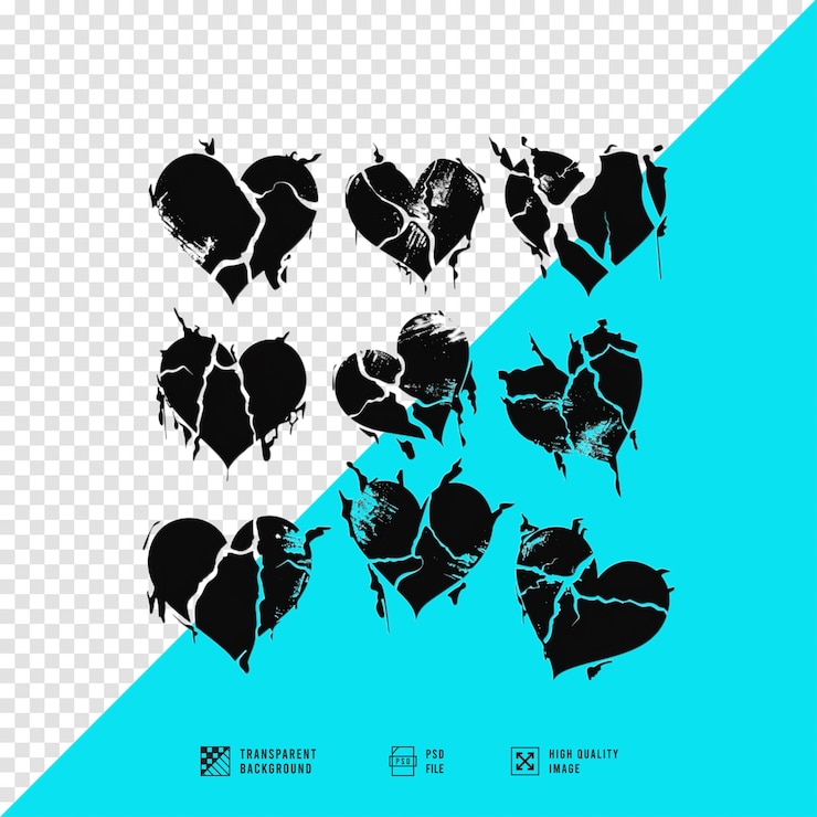 PSD el icono del amor roto es una ilustración vectorial de fondo transparente.