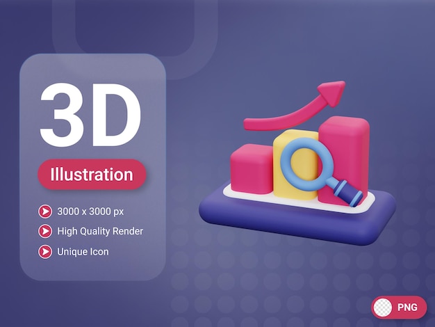 PSD icono de análisis de búsqueda 3d