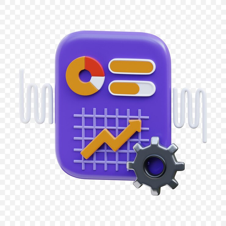 PSD icono de análisis de negocios 3d con gráficos y configuraciones para la optimización del rendimiento y la estrategia