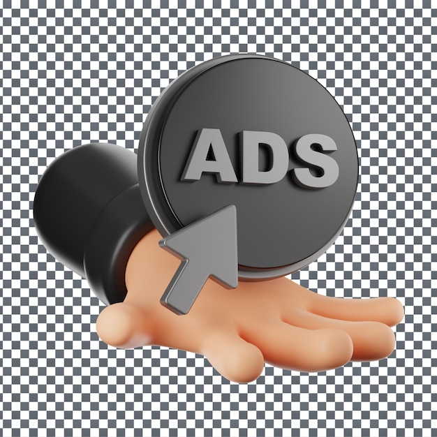 Icono de anuncios psd 3d en fondo aislado y transparente