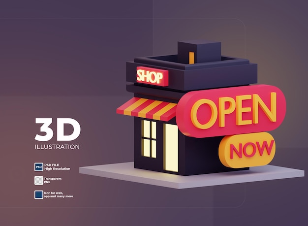 PSD icono de apertura y cierre de tienda 3d