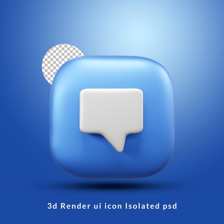 PSD un ícono de aplicación azul con el texto 3d render ui icon psd aislado