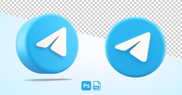 Icono de aplicación de logotipo aislado de Telegram en fondo transparente símbolo recortado en representación 3D