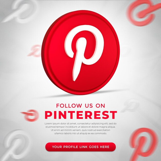 Icono de la aplicación pinterest de redes sociales en renderizado 3d