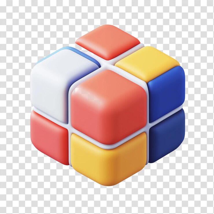 PSD un icono de aplicación simple de un cubo de rubiks isométrico en un fondo transparente