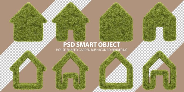 Icono de arbusto de jardín en forma de casa Representación 3d de objetos aislados