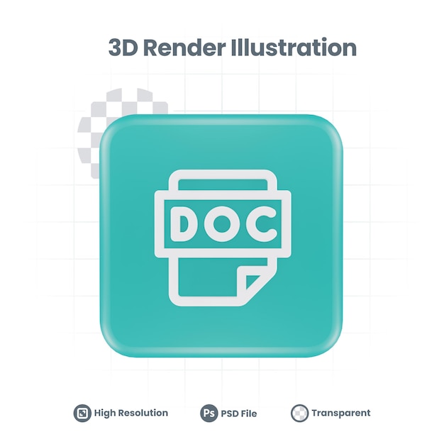 Icono de archivo 3d render doc para promoción de redes sociales de aplicaciones móviles web