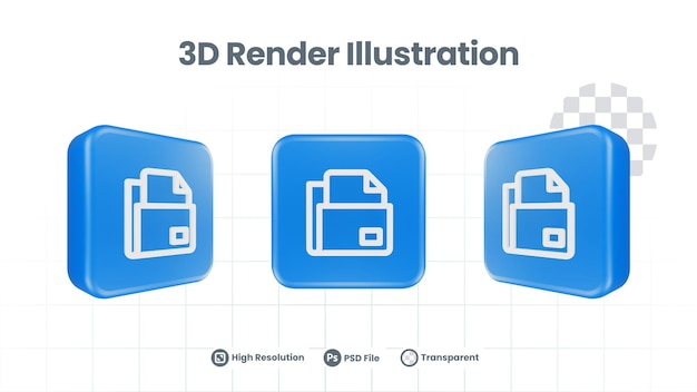 PSD icono de archivo de carpeta de procesamiento 3d para promoción de redes sociales de aplicaciones móviles web