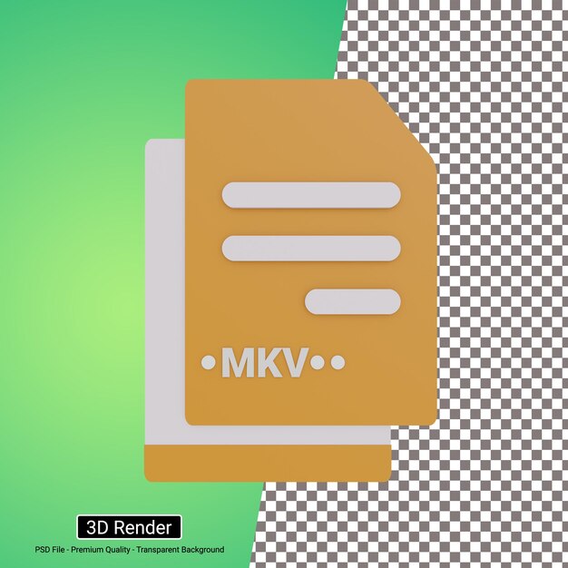 Icono de archivo de formato MKV de ilustración 3D