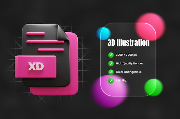 PSD icono de archivo xd 3d o ilustración de icono de archivo xd 3d