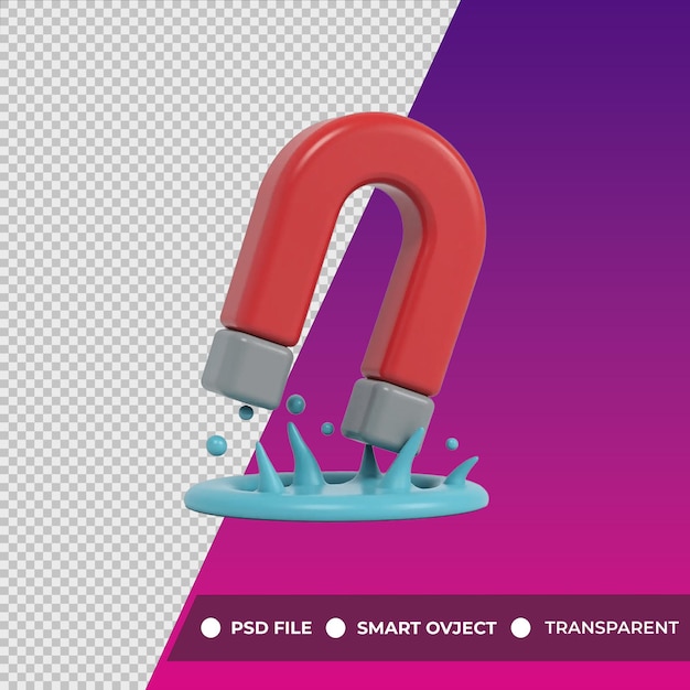 Icono de la atracción magnética de vista lateral en 3d Ilustración de renderización en 3d