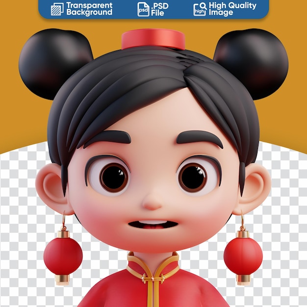 Icono de avatar de mujer china linda una ilustración renderizada en 3d para el año nuevo chino