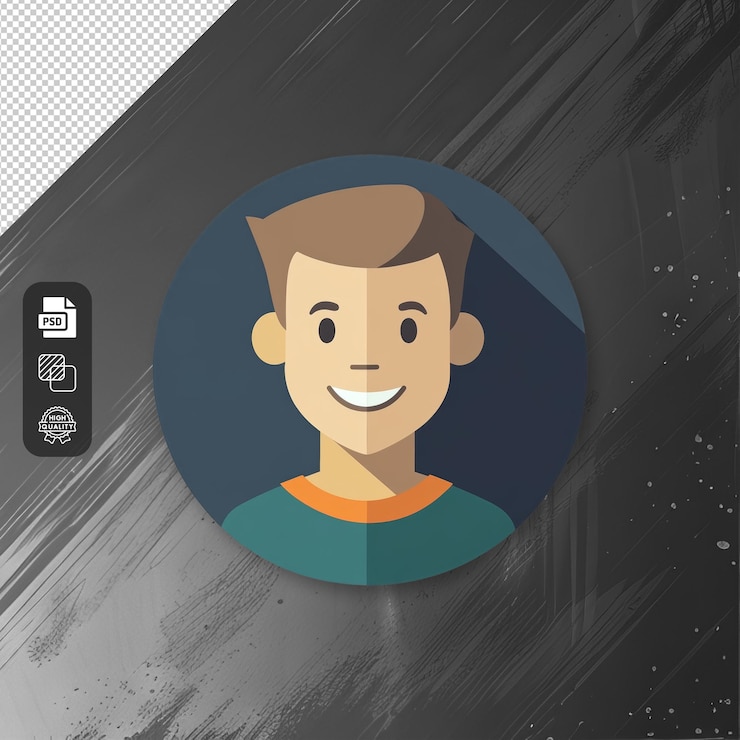 PSD el icono del avatar del niño sonriente en diseño plano con fondo oscuro png fondo transparente