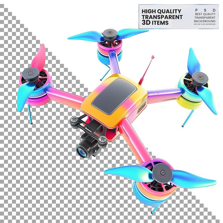 PSD icono de avión no tripulado 3d un icono de avión no pilotado 3d colorido que representa la tecnología aérea en un fondo transparente