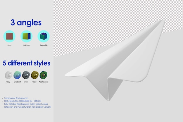 Icono de avión de papel 3D