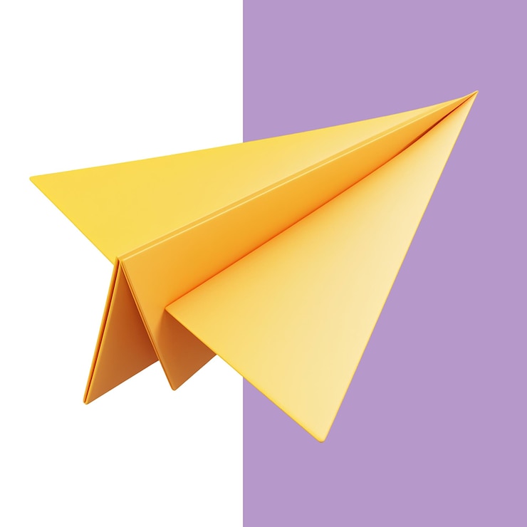 PSD un icono de avión de papel amarillo en una representación 3d de estilo simple y minimalista con superficies lisas sobre un fondo blanco png