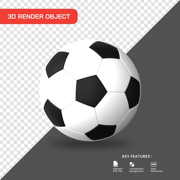 Icono de balón de fútbol de renderizado 3d