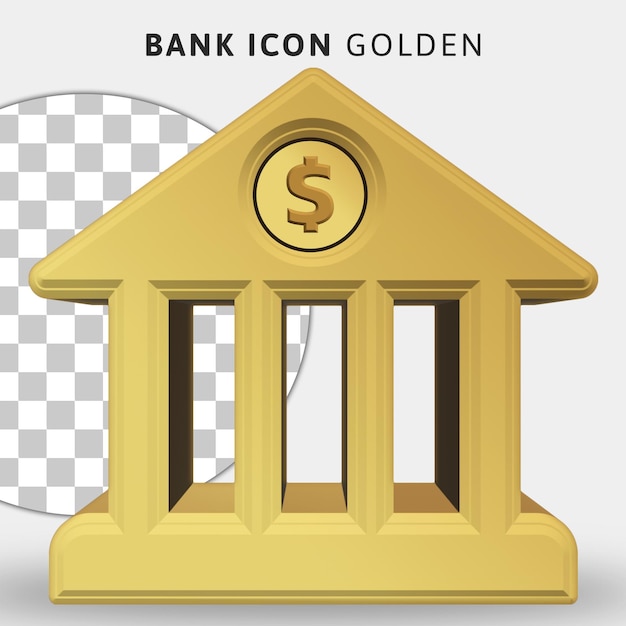 Icono de banco de oro 3D sobre fondo transparente