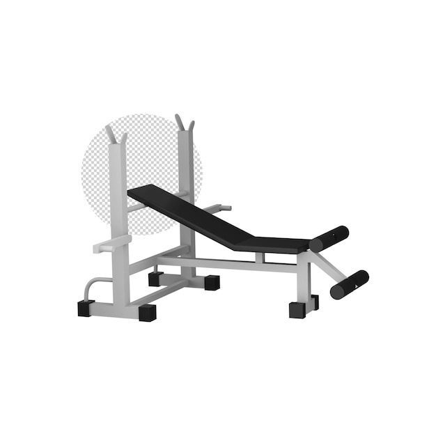 Icono de banco de pesas gris y negro en renderizado 3D