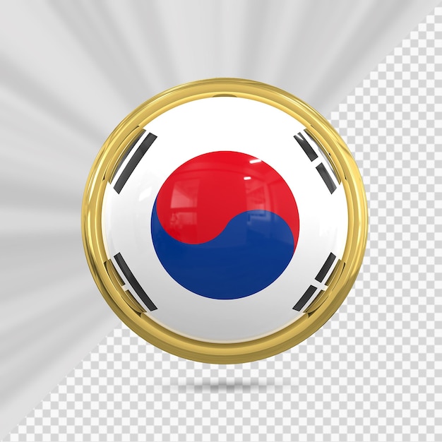 PSD icono de la bandera de corea con render 3d dorado