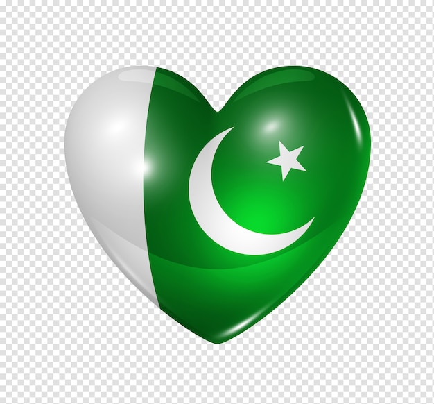 Icono de bandera de Pakistán corazón 3D aislado