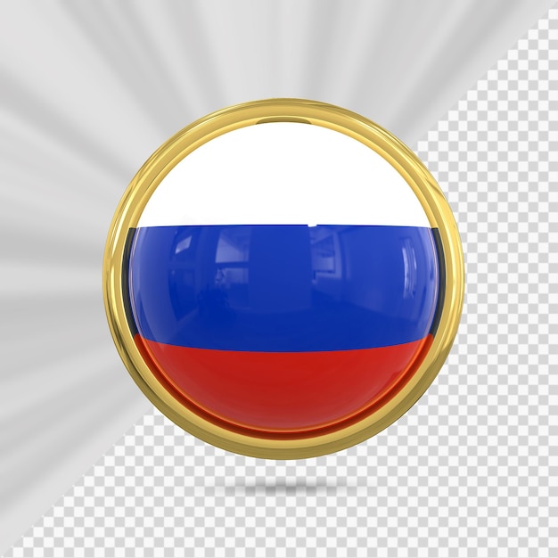 PSD icono de la bandera de rusia con render 3d de oro