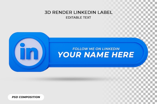 Icono de banner siga en la etiqueta de representación 3d de linkedin