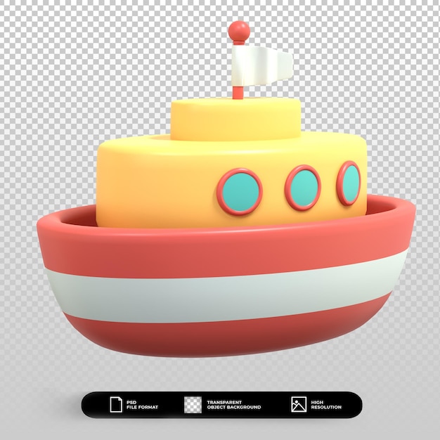 PSD icono de barco de viaje rojo y amarillo de renderizado 3d aislado