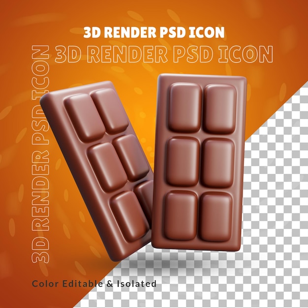 icono de barra de chocolate delicioso delicioso 3d aislado o ilustración de barra de chocolate delicioso 3d