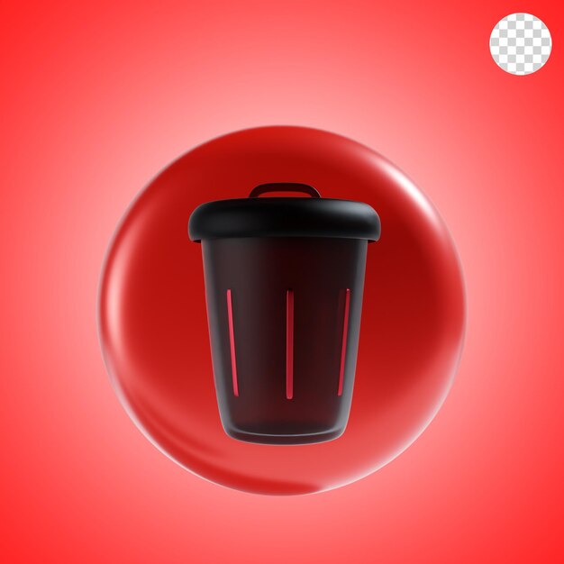 Icono de basura ilustración 3d con fondo rojo